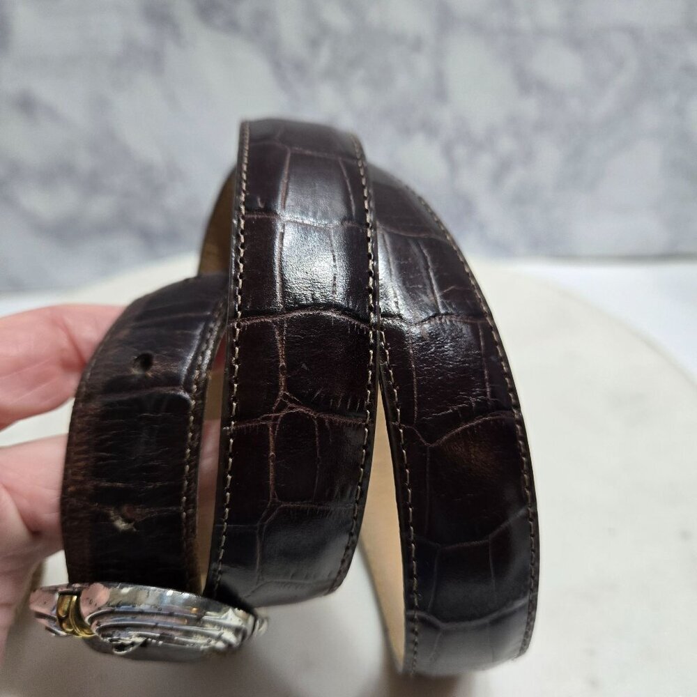 Brighton Belt Womens Large 34 Brown‎ Leather Silver Gold Tone Western Buckle - Picture 9 of 12
